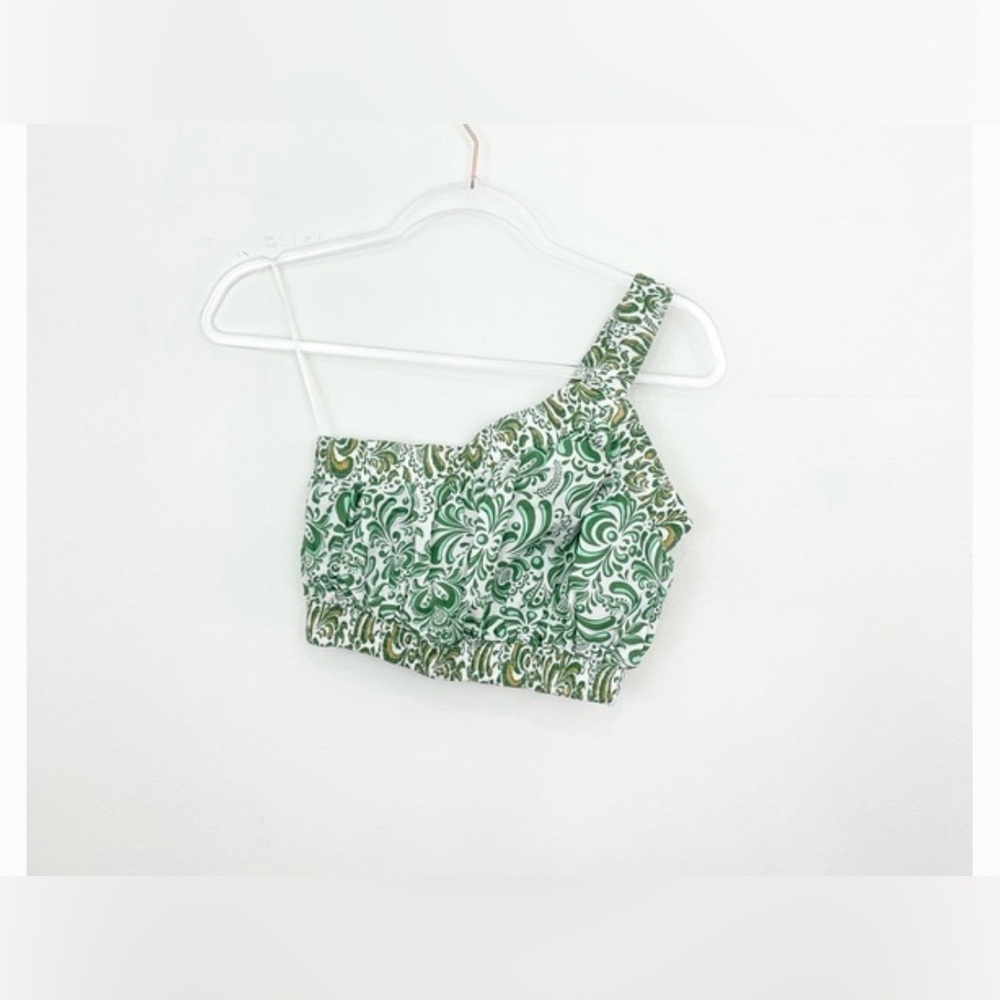 Hyacinth House Gina One Shoulder Crop Top Green Floral Cotton NWT Size XS - Picture 5 of 11